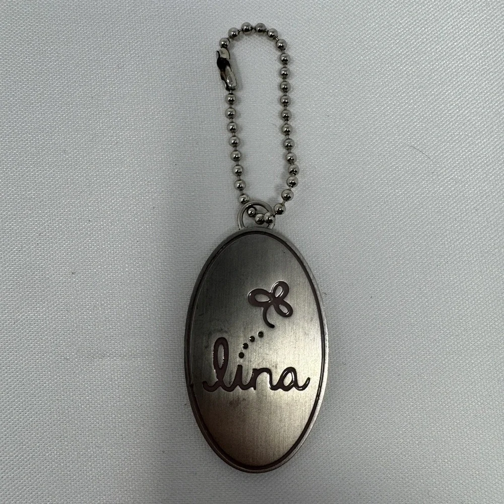 Personalized Lina Name‎ Keychain Silver Tone Metal Butterfly Charm Ball Chain